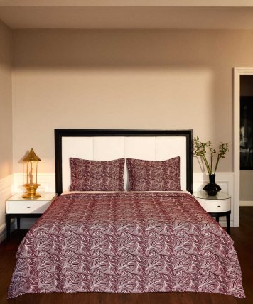 Maisonette - Jacquard Leaf Patterned Bedspread Set Burgundy