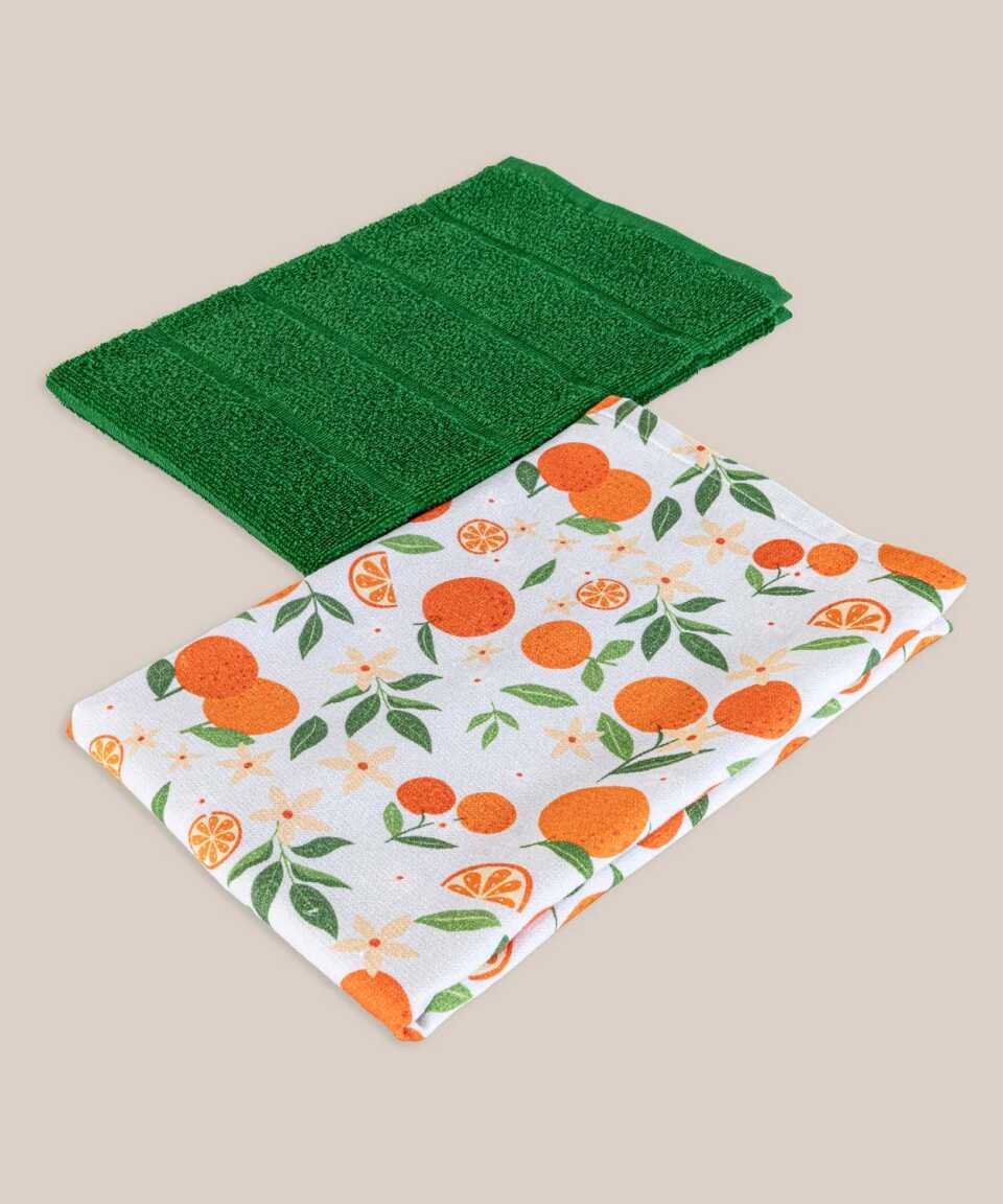 منشفة مطبخ برتقالية من قطعتين - 1