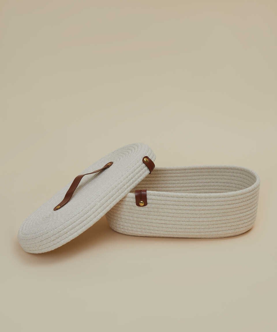 COLORFUL BASKET 16X30X9 cm WITH CREAM LID - 1