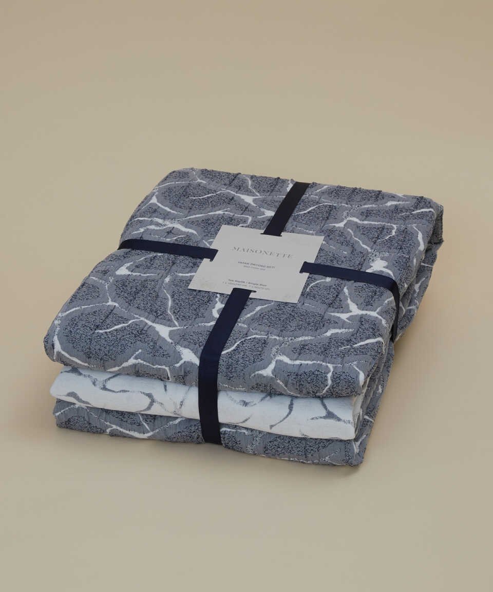 Jacquard Double-Sided Bedspread Set Navy Blue - 3
