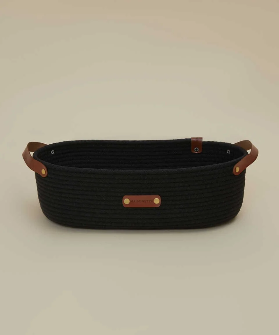 LEATHER HANDLED BASKET 19X37X12 cm BLACK
