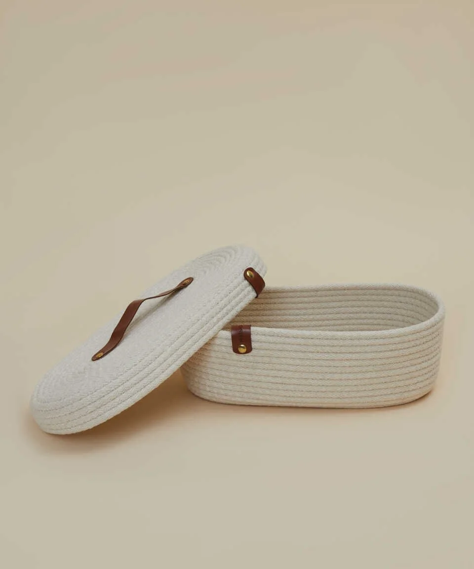 RENKLİ SEPET 16X30X9 cm KREM KAPAKLI